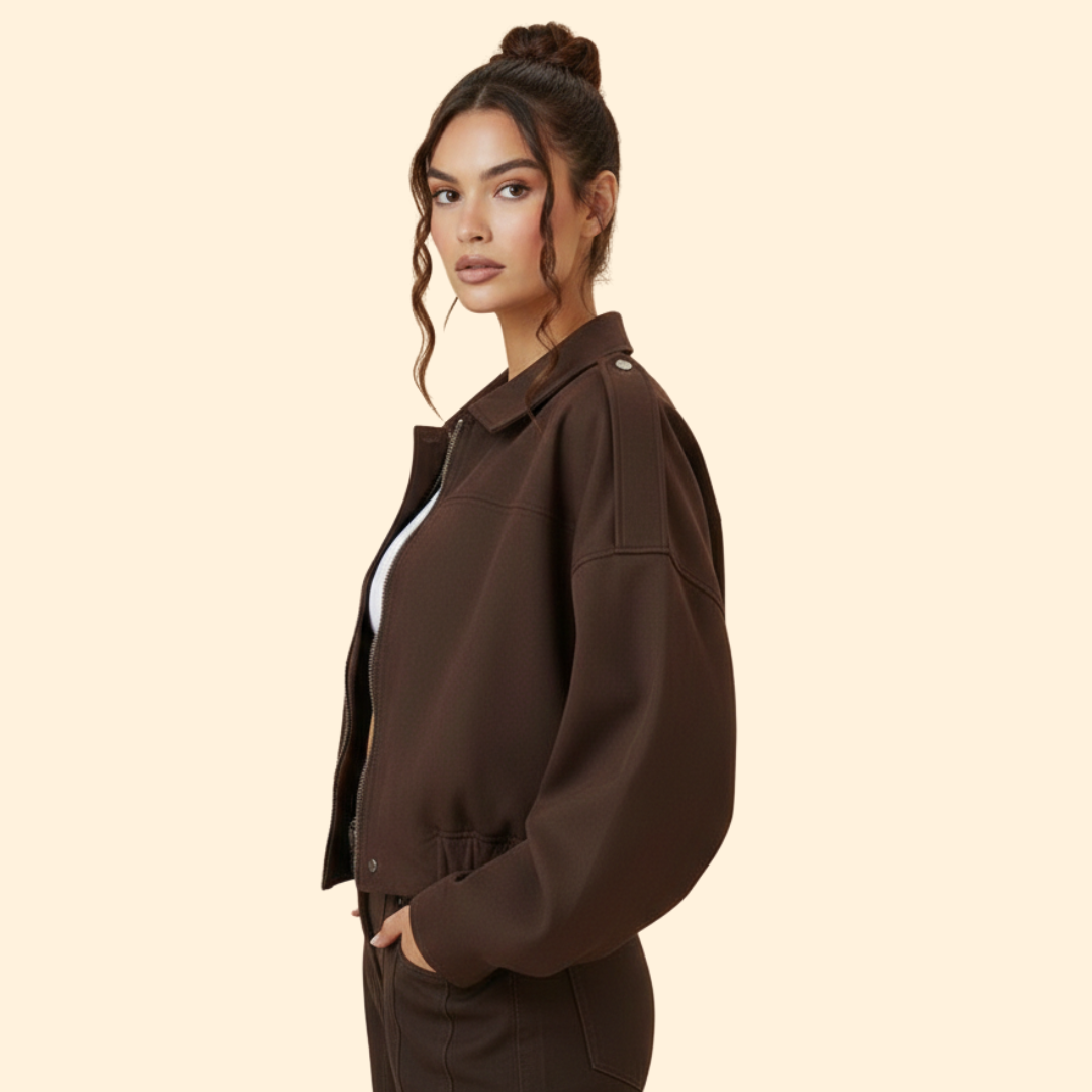 Women’s Suede Bomber Jacket with Long Sleeves
