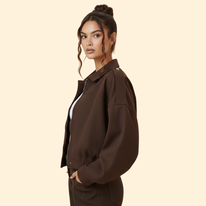 Women’s Suede Bomber Jacket with Long Sleeves
