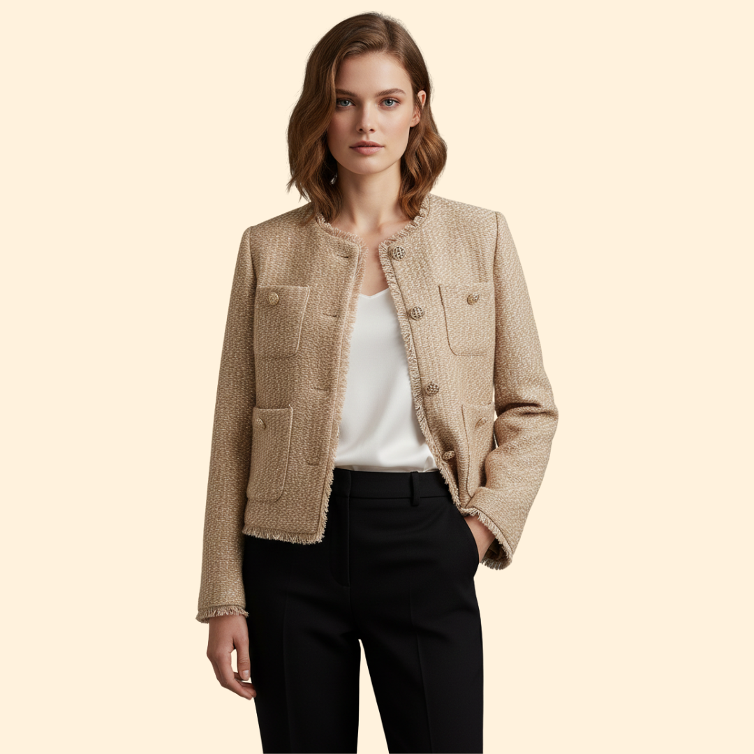 Women’s Collarless Jacket with Front Buttons