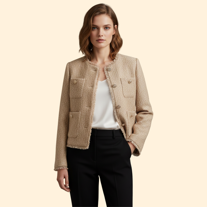Women’s Collarless Jacket with Front Buttons