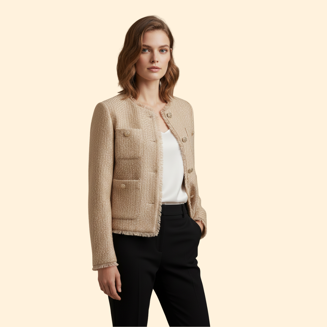 Women’s Collarless Jacket with Front Buttons