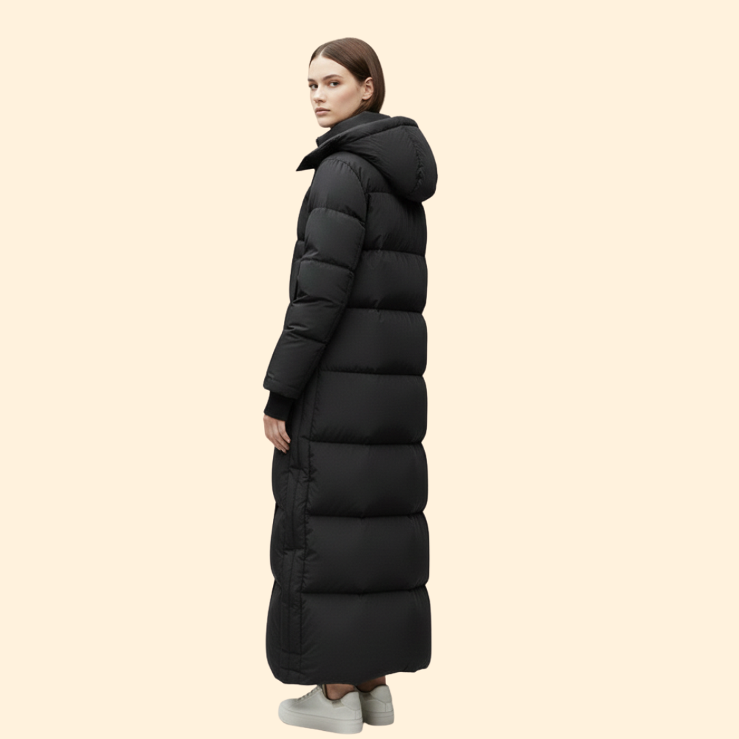 Women’s Long Puffer Coat with Front Zipper