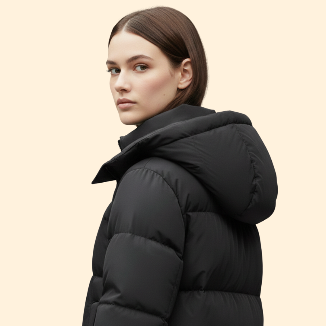 Women’s Long Puffer Coat with Front Zipper