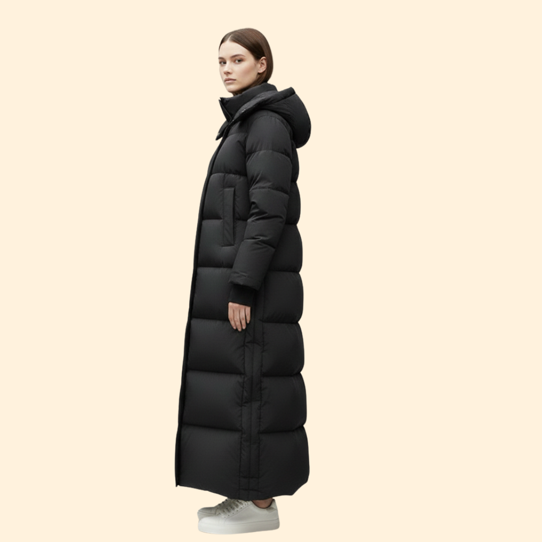 Women’s Long Puffer Coat with Front Zipper