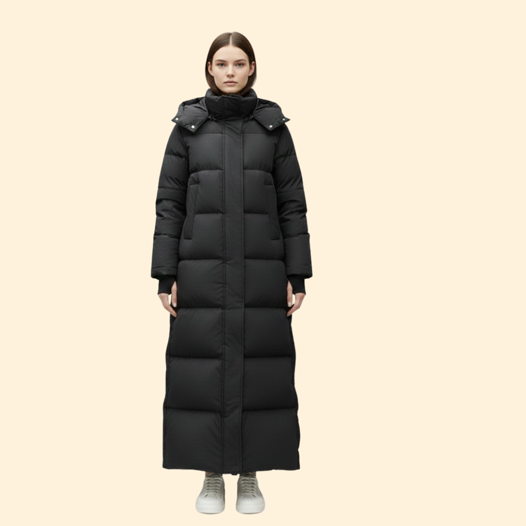 Women’s Long Puffer Coat with Front Zipper