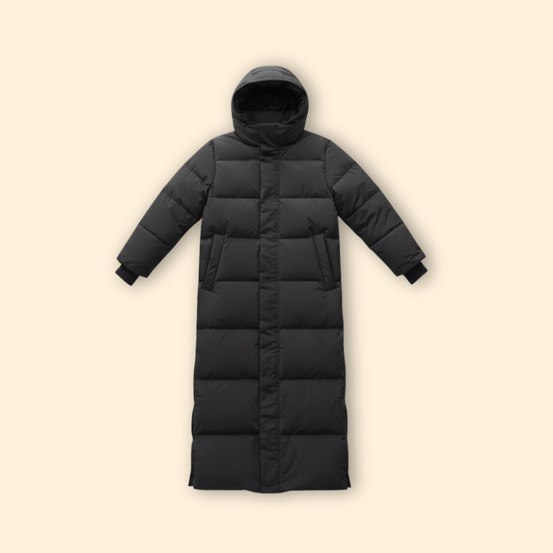 Women’s Long Puffer Coat with Front Zipper
