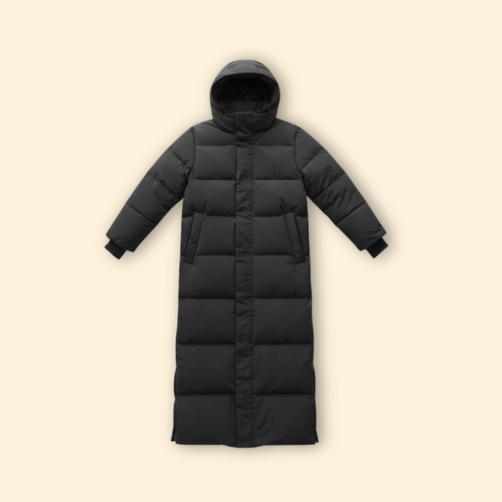 Women’s Long Puffer Coat with Front Zipper