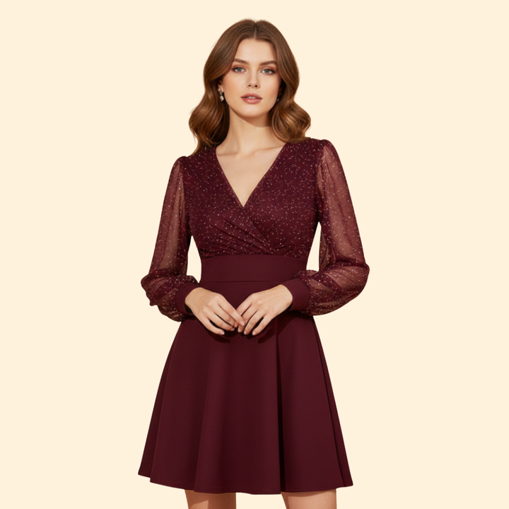 Women's A-Line Dress with Sheer Sleeves