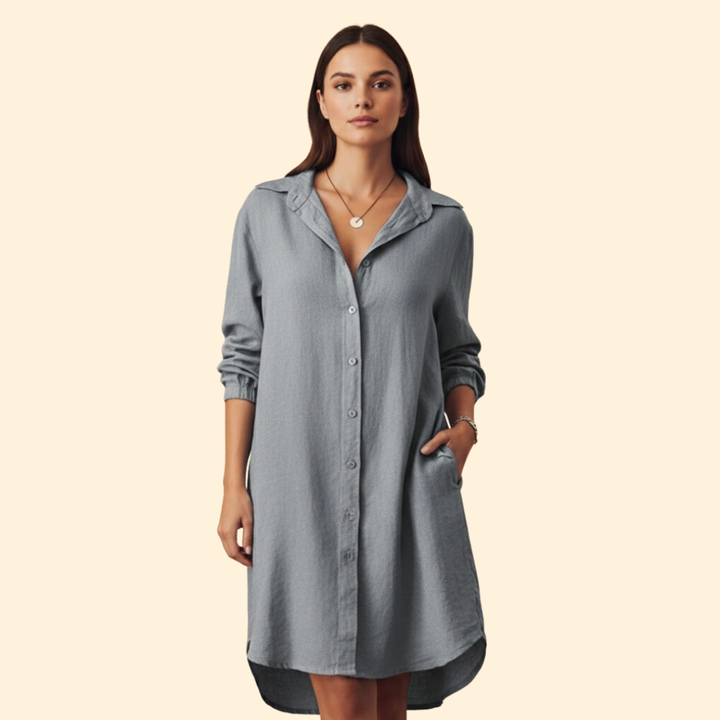 Women's Button-Down Dress with Long Sleeves