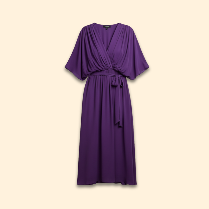 Women's Chiffon Midi Dress with V-Neck