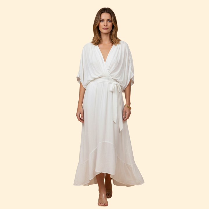 Women's Chiffon Midi Dress with V-Neck