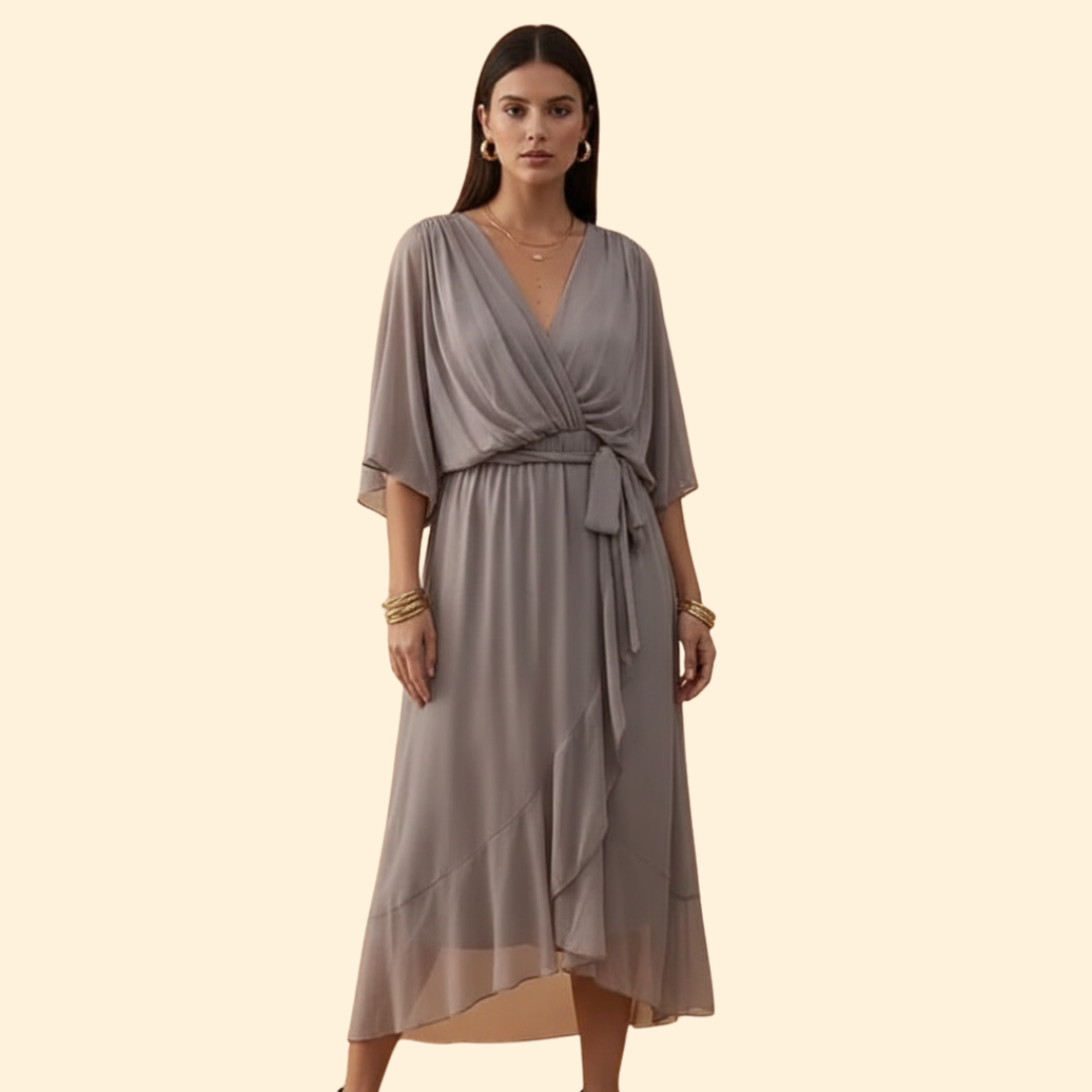 Women's Chiffon Midi Dress with V-Neck
