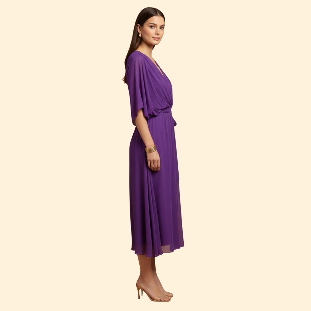 Women's Chiffon Midi Dress with V-Neck