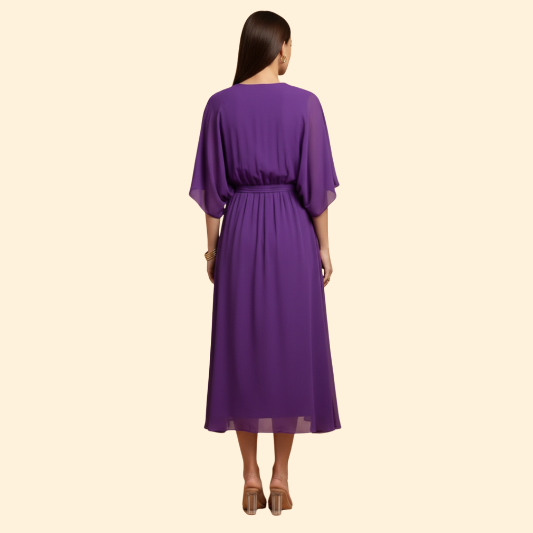 Women's Chiffon Midi Dress with V-Neck
