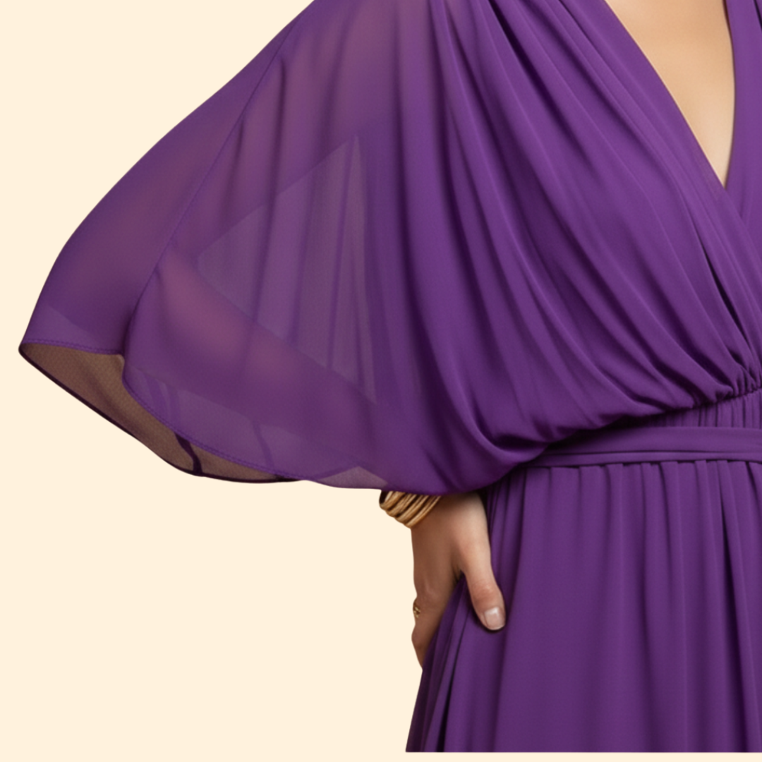 Women's Chiffon Midi Dress with V-Neck