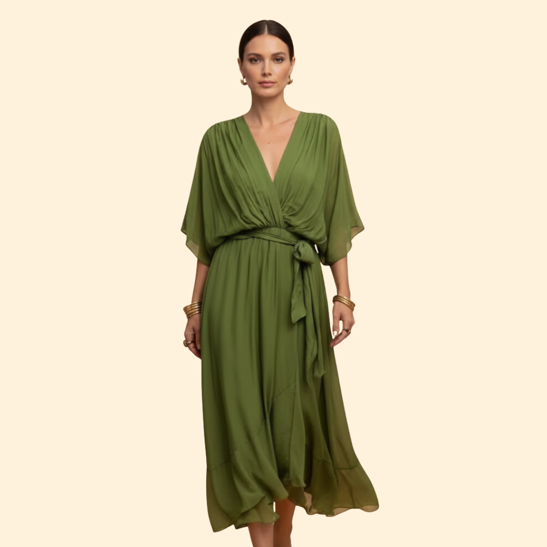 Women's Chiffon Midi Dress with V-Neck
