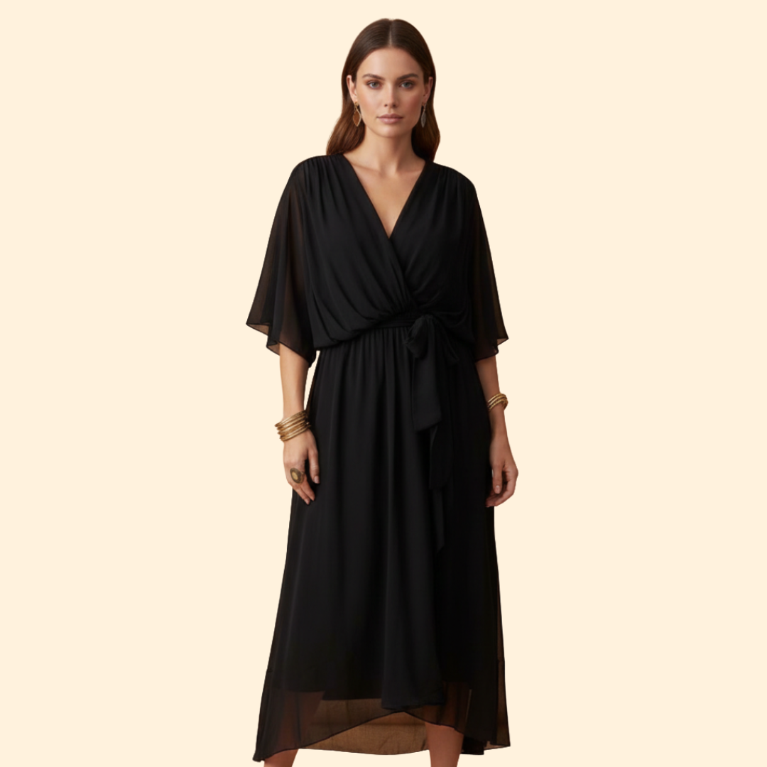 Women's Chiffon Midi Dress with V-Neck