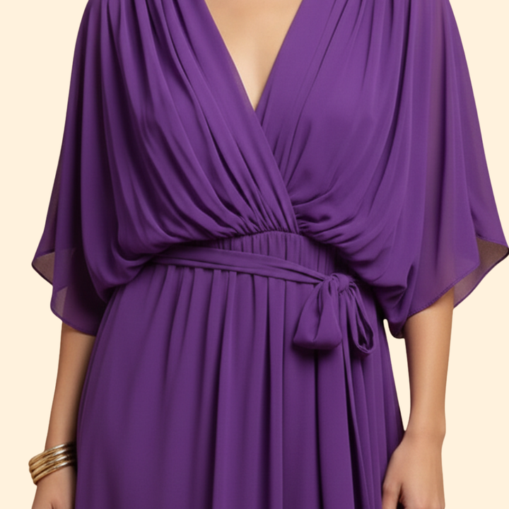 Women's Chiffon Midi Dress with V-Neck