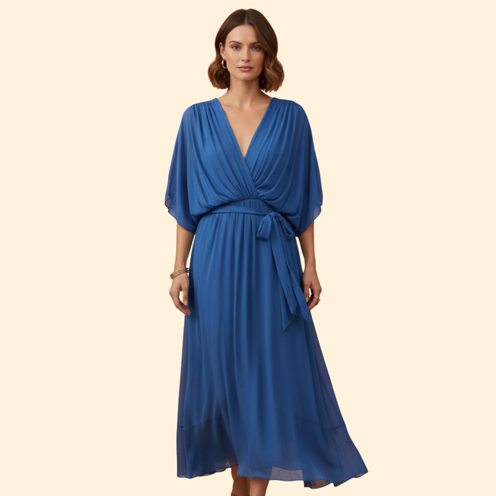 Women's Chiffon Midi Dress with V-Neck