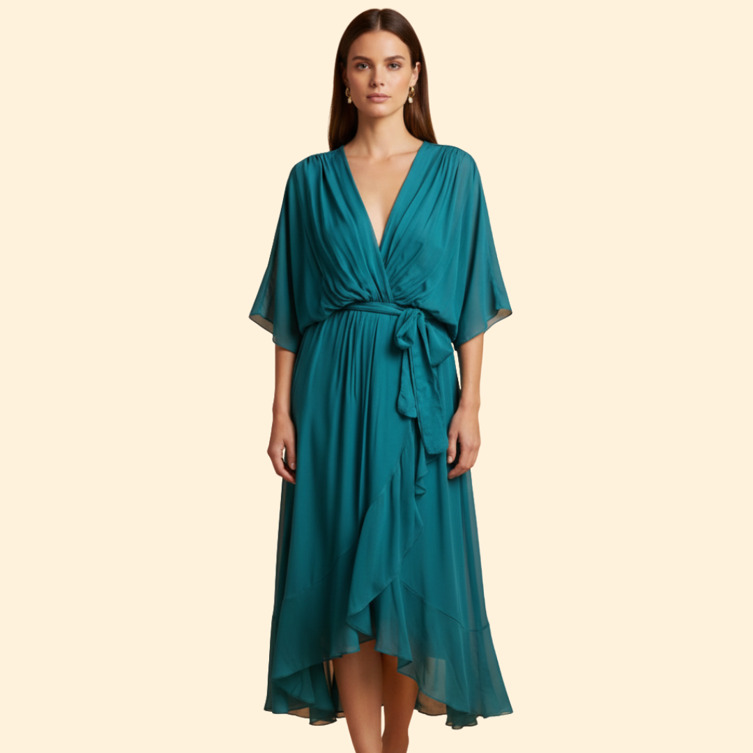 Women's Chiffon Midi Dress with V-Neck