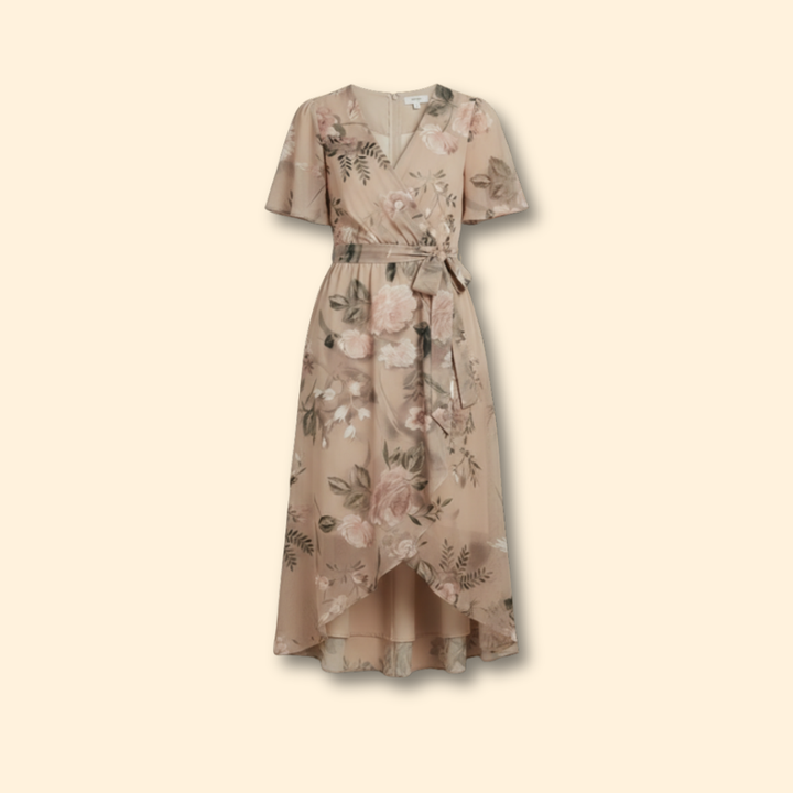 Women's  Floral Midi Dress with Tie Waist