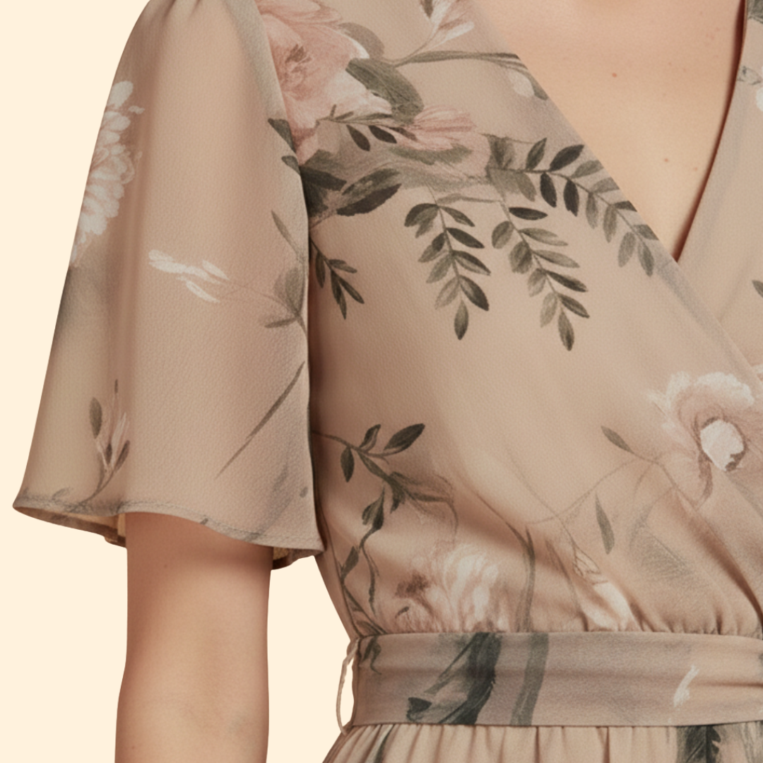 Women's  Floral Midi Dress with Tie Waist