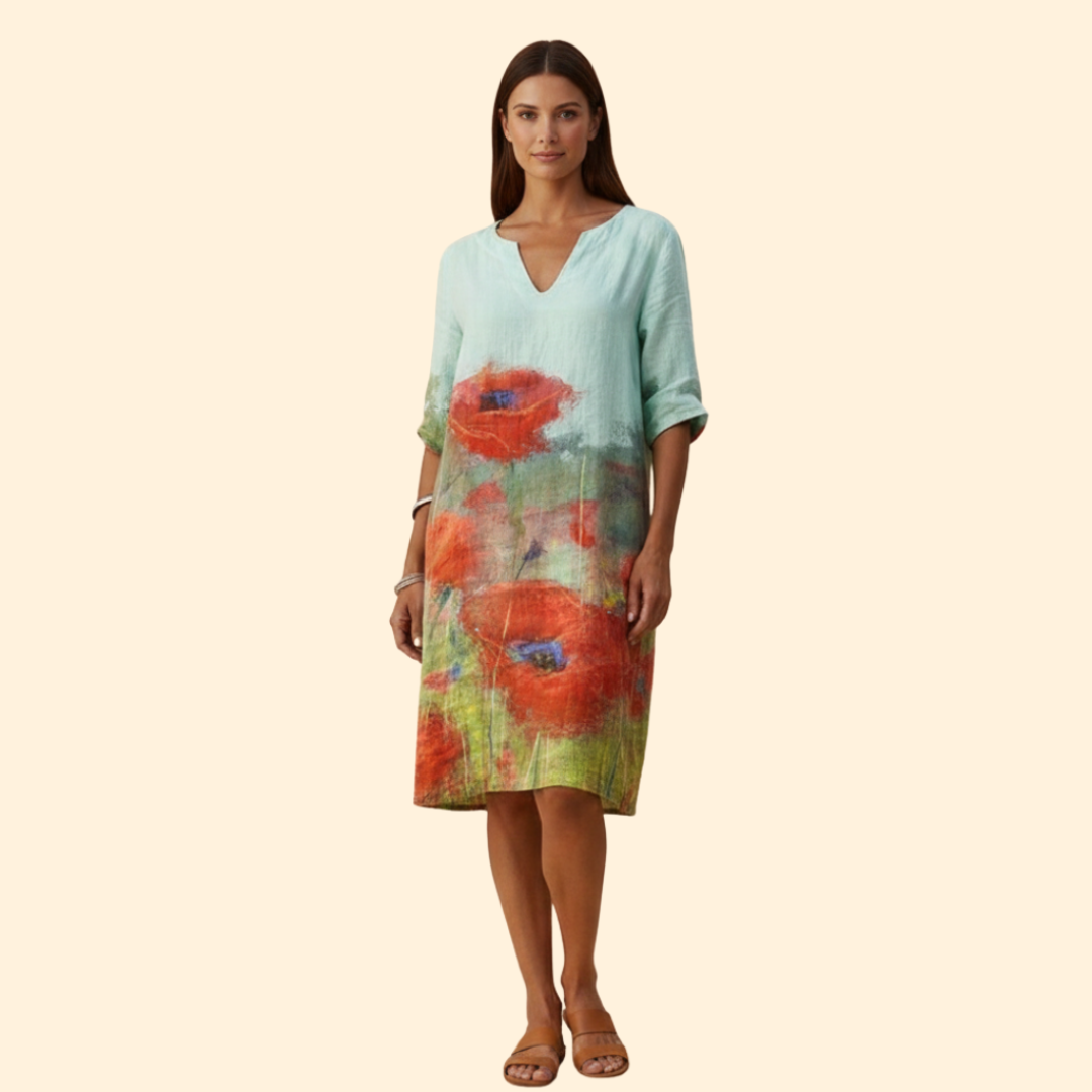 Women's Floral Print Dress with Bell Sleeves