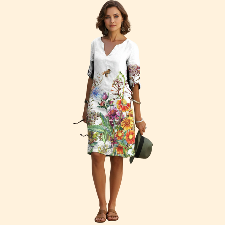 Women's Floral Print Dress with Bell Sleeves
