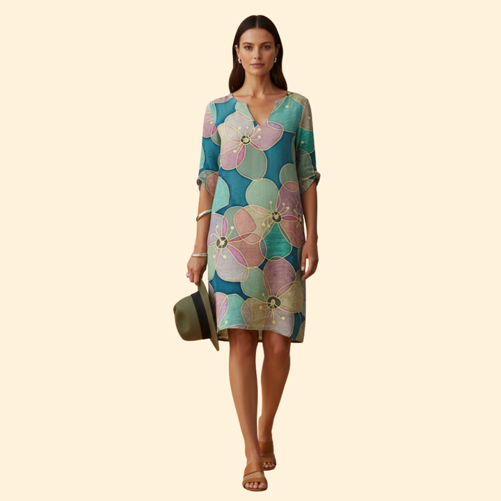 Women's Floral Print Dress with Bell Sleeves