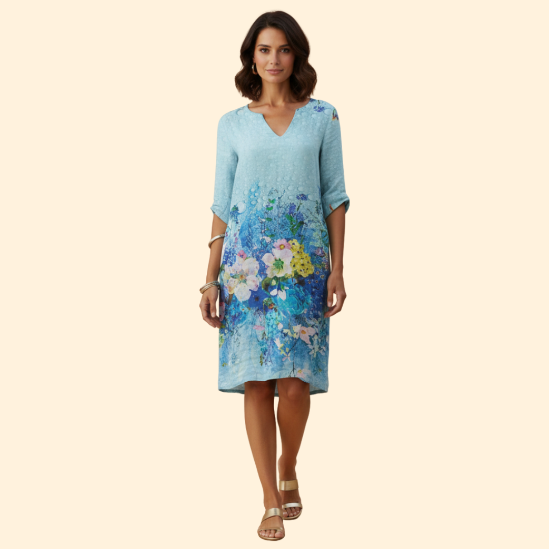 Women's Floral Print Dress with Bell Sleeves