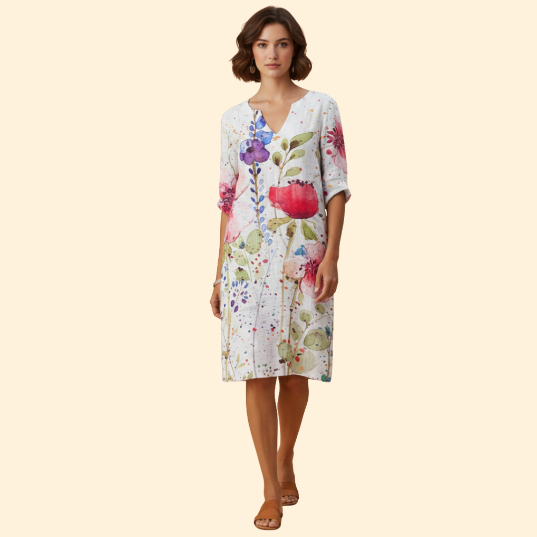 Women's Floral Print Dress with Bell Sleeves