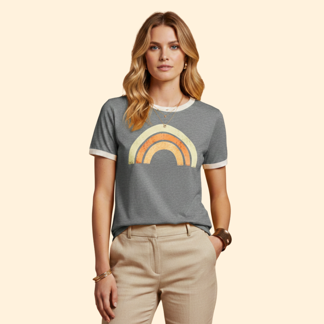 Women's Graphic T-Shirt with Rainbow Print