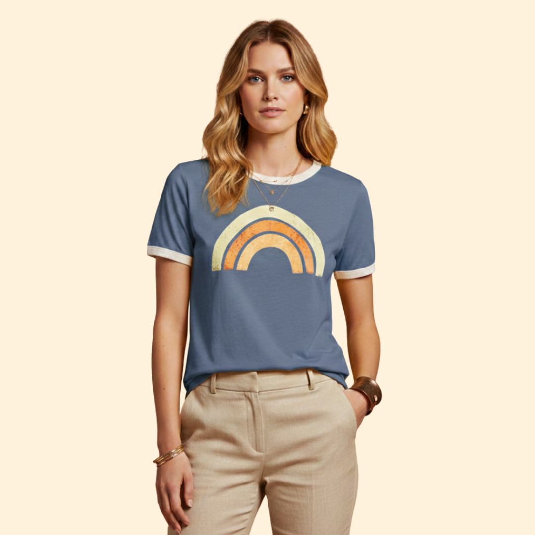 Women's Graphic T-Shirt with Rainbow Print