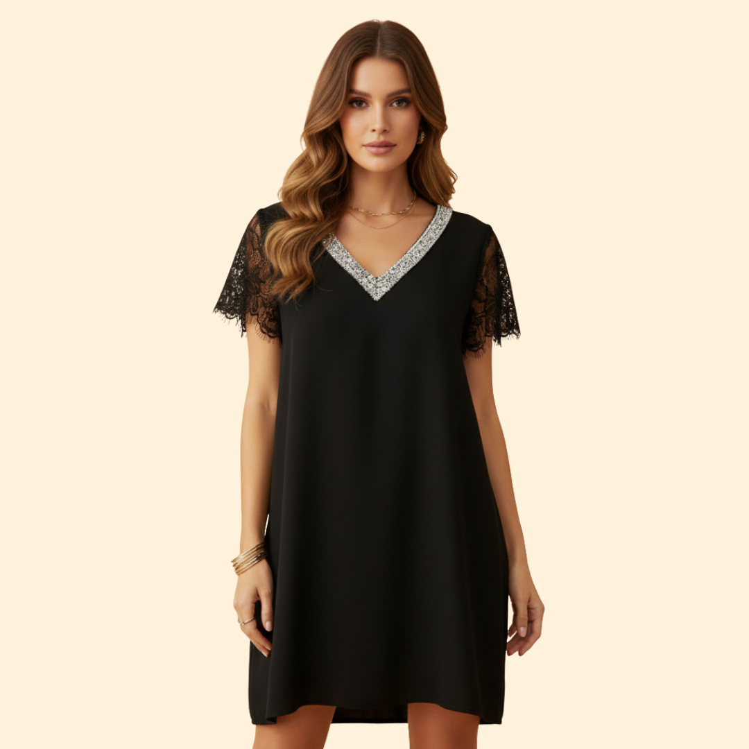 Women's Lace Sequin Short Sleeve Dress