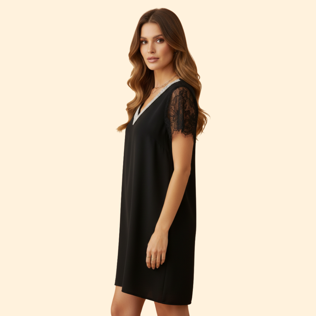 Women's Lace Sequin Short Sleeve Dress