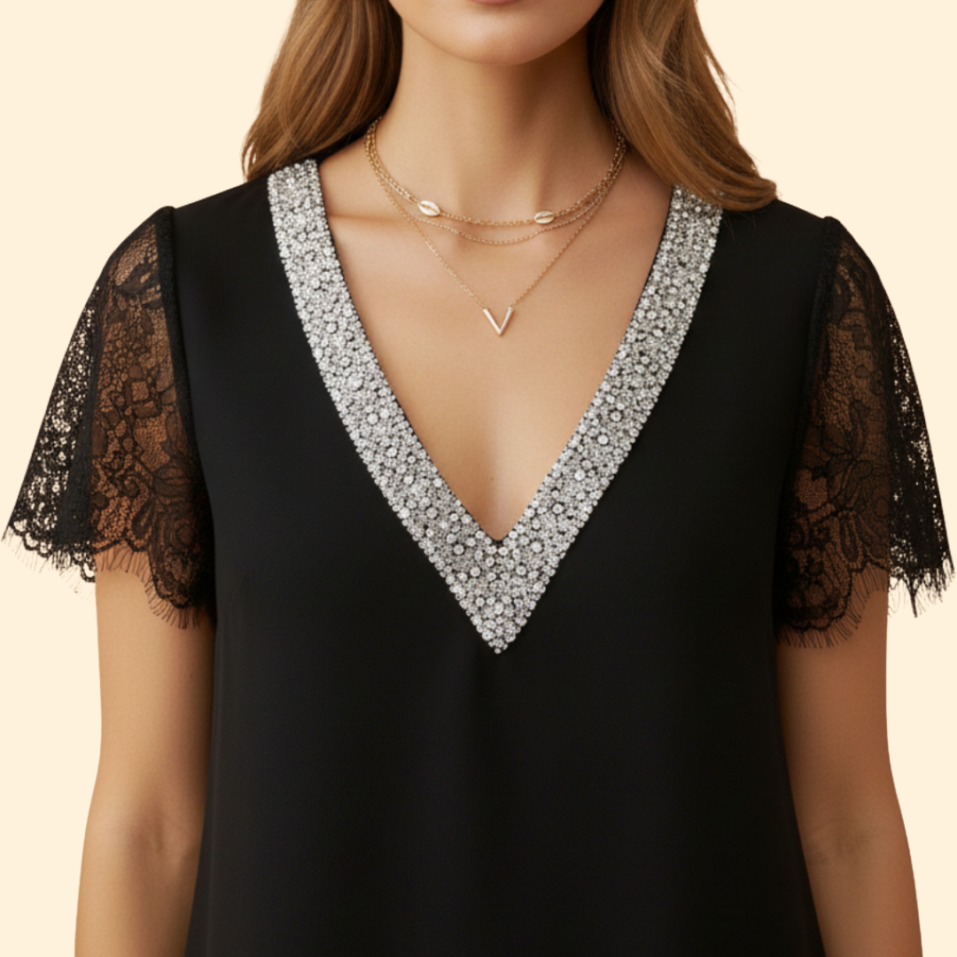 Women's Lace Sequin Short Sleeve Dress