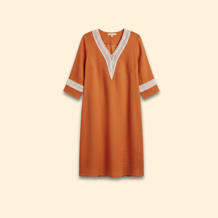 Women's Dress with V-Neck and Crochet Trim