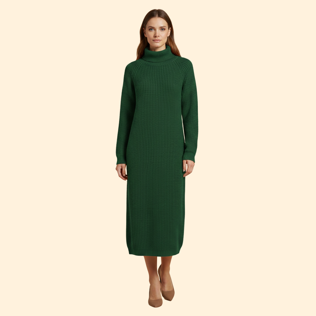Women's Long Sweater Dress with High Collar