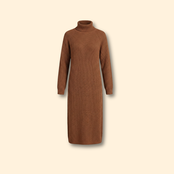 Women's Long Sweater Dress with High Collar