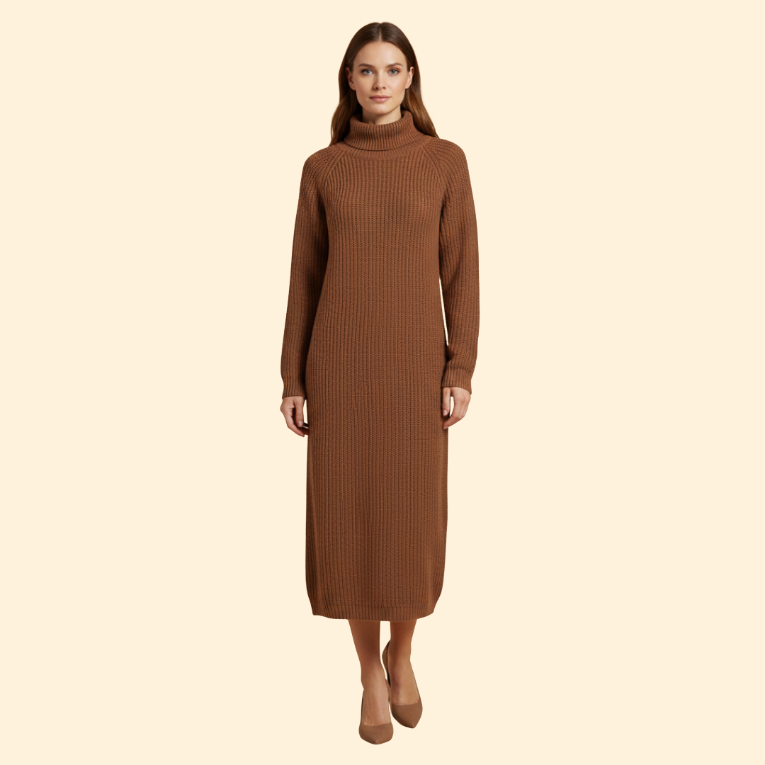 Women's Long Sweater Dress with High Collar
