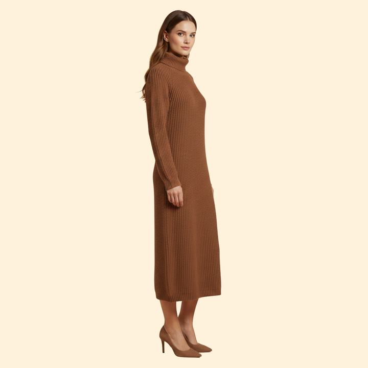 Women's Long Sweater Dress with High Collar