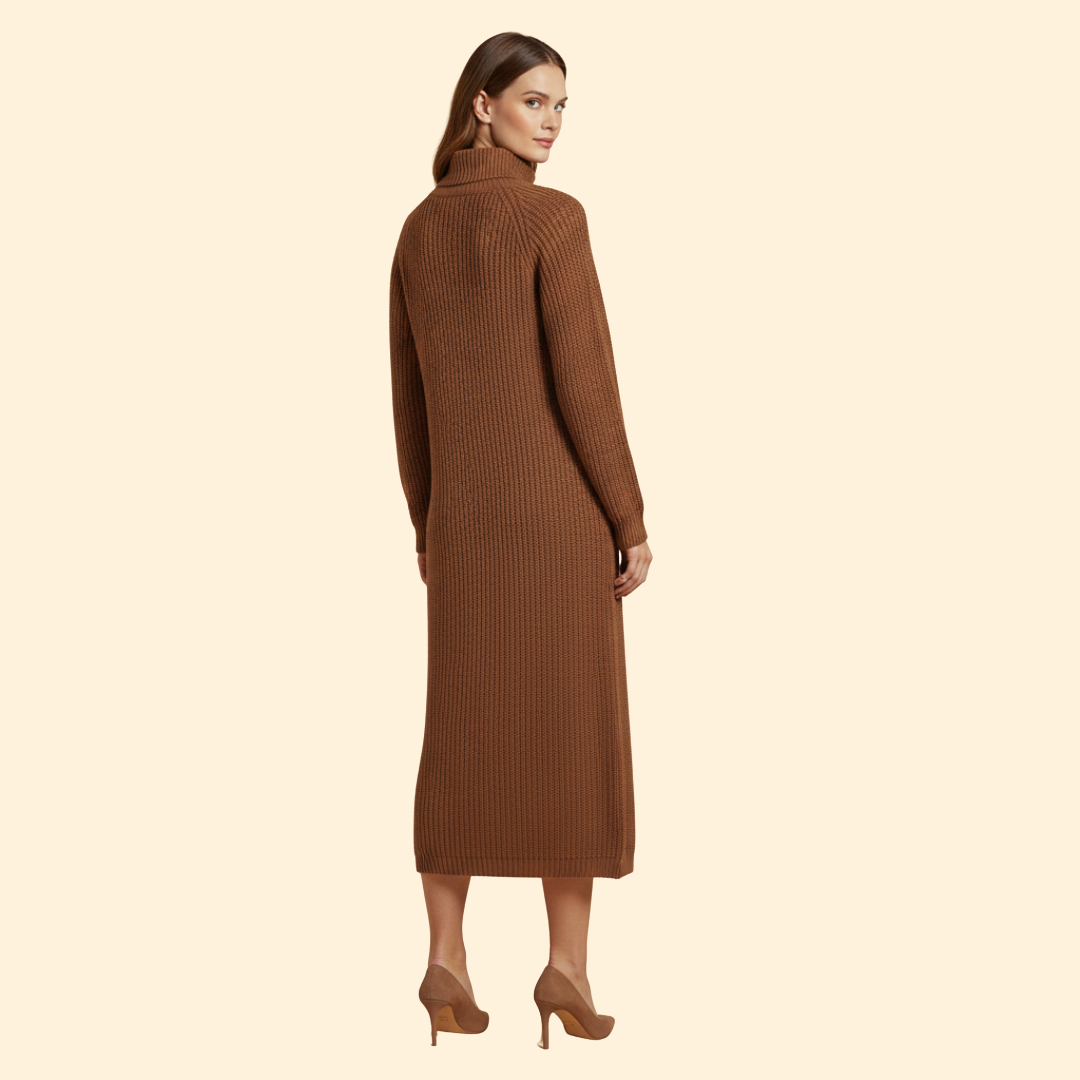 Women's Long Sweater Dress with High Collar