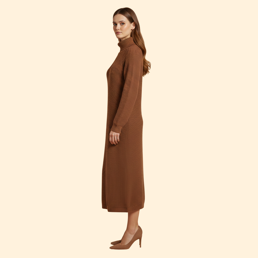 Women's Long Sweater Dress with High Collar