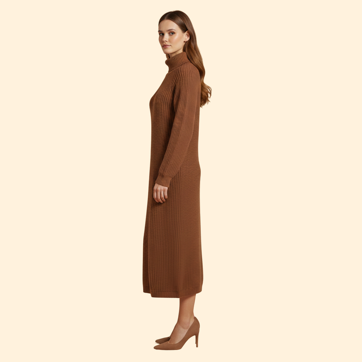 Women's Long Sweater Dress with High Collar