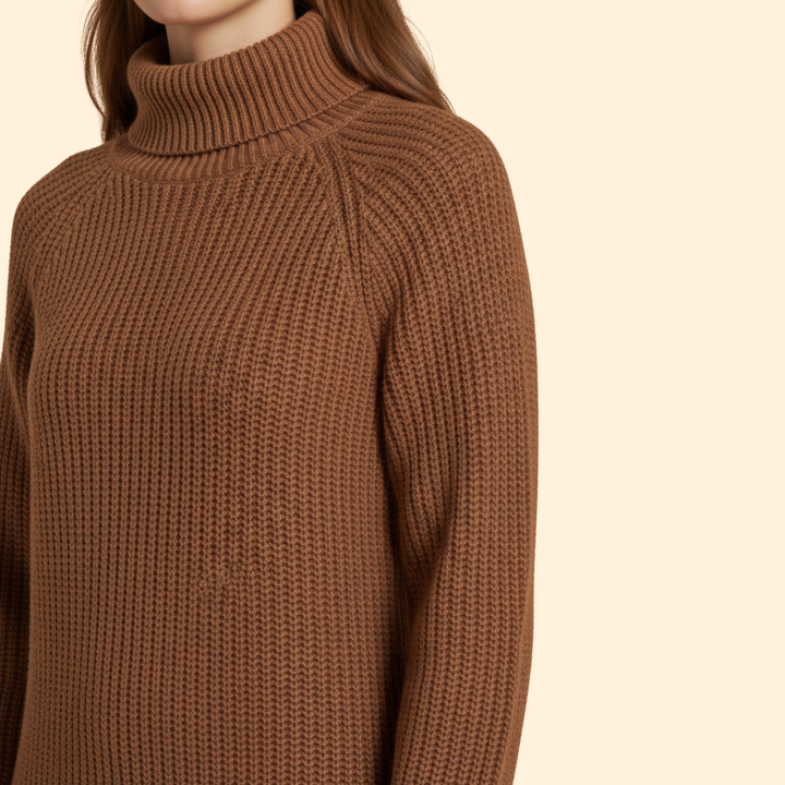Women's Long Sweater Dress with High Collar
