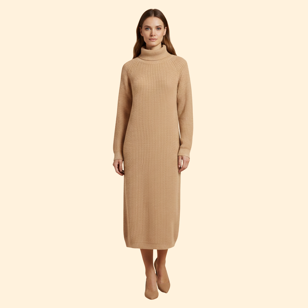 Women's Long Sweater Dress with High Collar