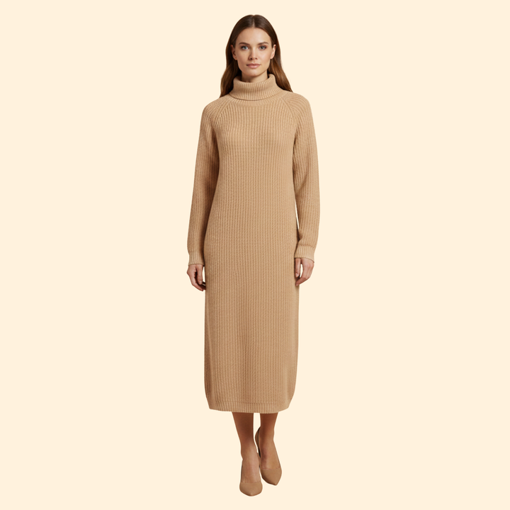 Women's Long Sweater Dress with High Collar