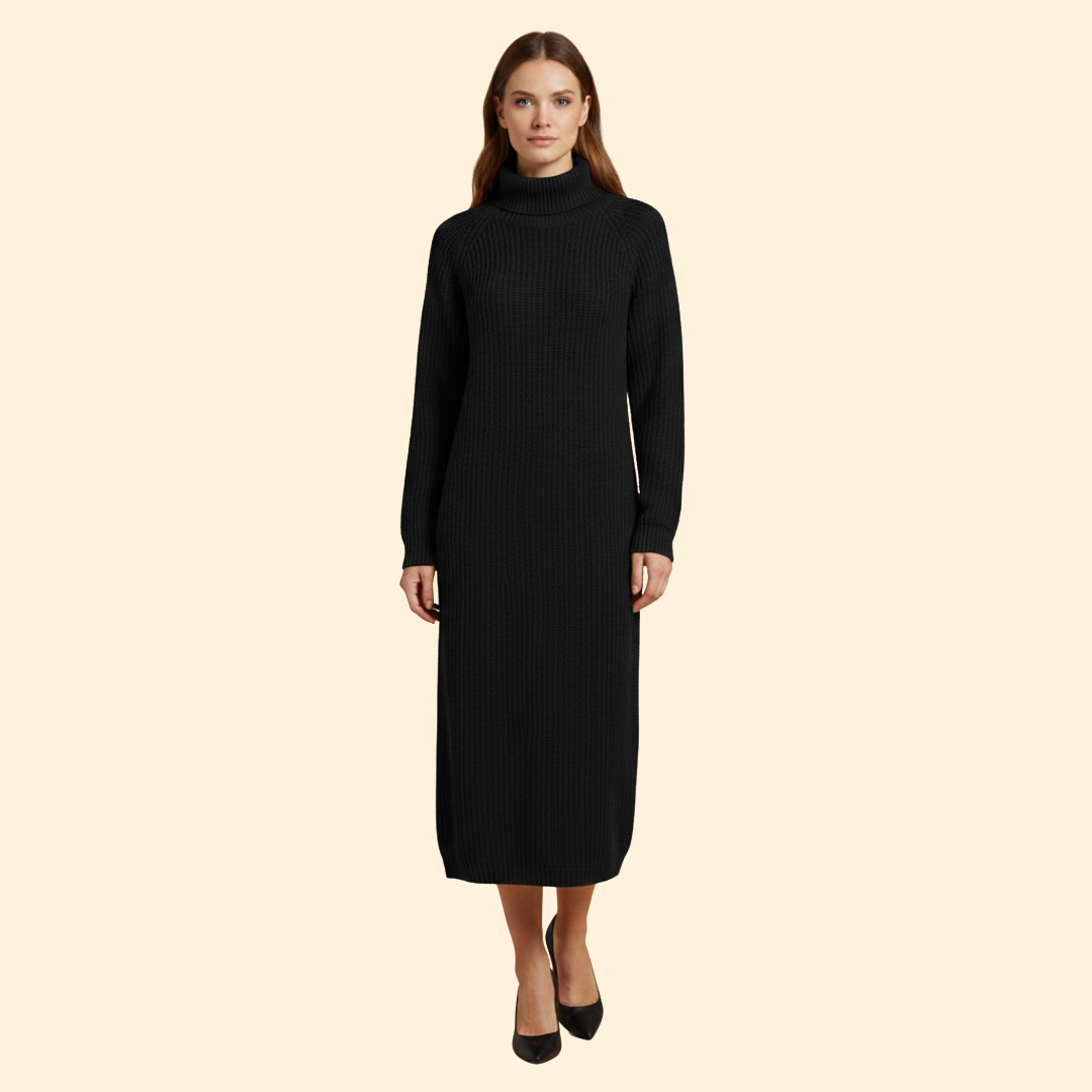 Women's Long Sweater Dress with High Collar