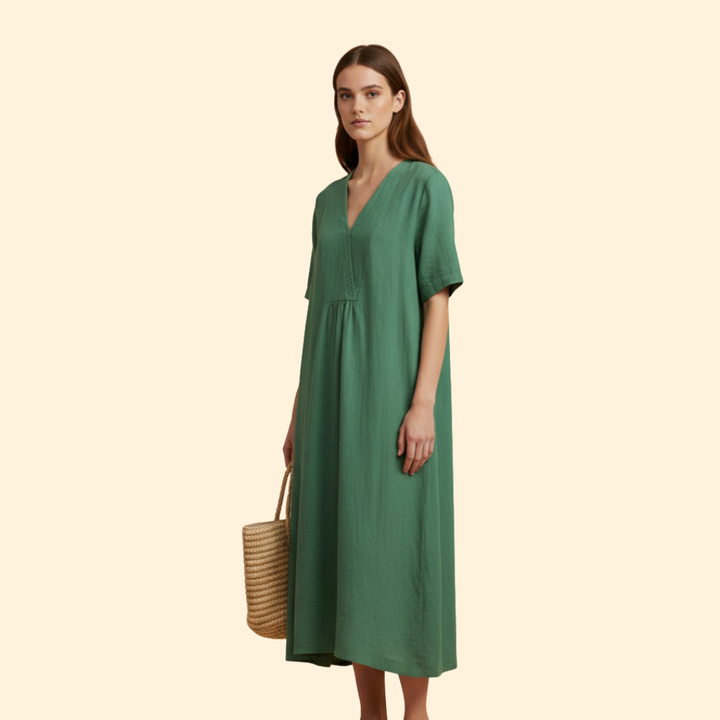 Women's Loose Fit Dress with V-neck