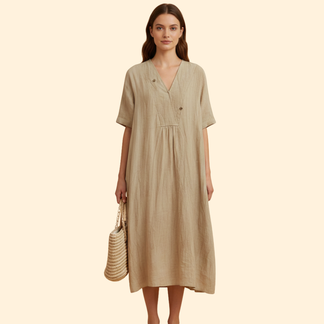 Women's Loose Fit Dress with V-neck
